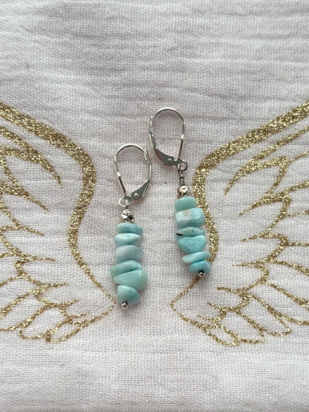 Sterling Silver Handmade Larimar Stack Bead Earrings